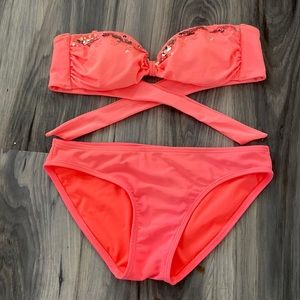 Pink Strapless Bikini Set